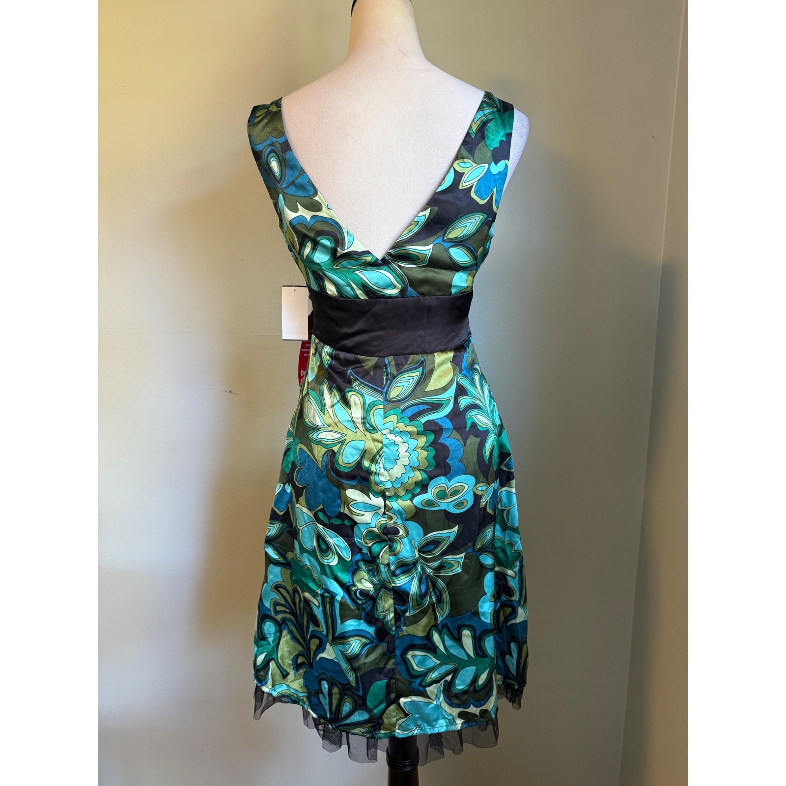 Love Tease Green Aqua Floral Satin Fit Flare Dress Tulle y2k 5 NWT retro dainty