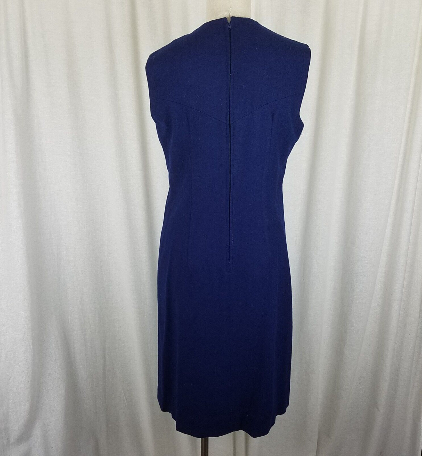 Vintage Pamela Martin MCM Mod Woven Sheath Dress Womens 12 We Give a Hoot Navy