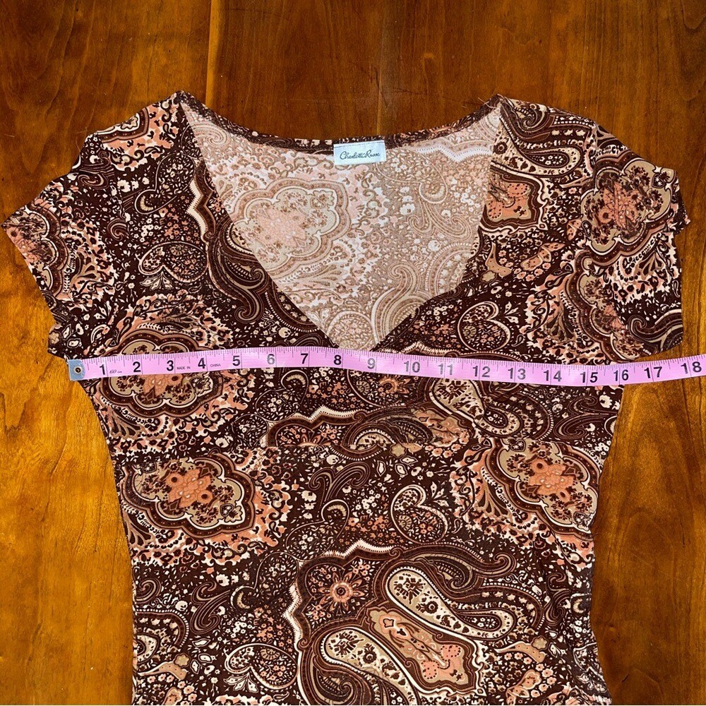 Vintage Made in USA Brown Paisley Babydoll Empire Top with Sparkle