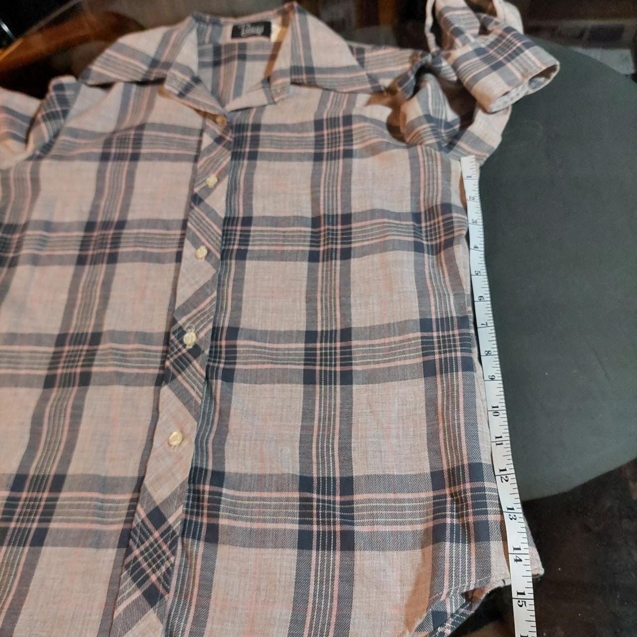 Vintage baby pink, grey, and navy plaid button up.
