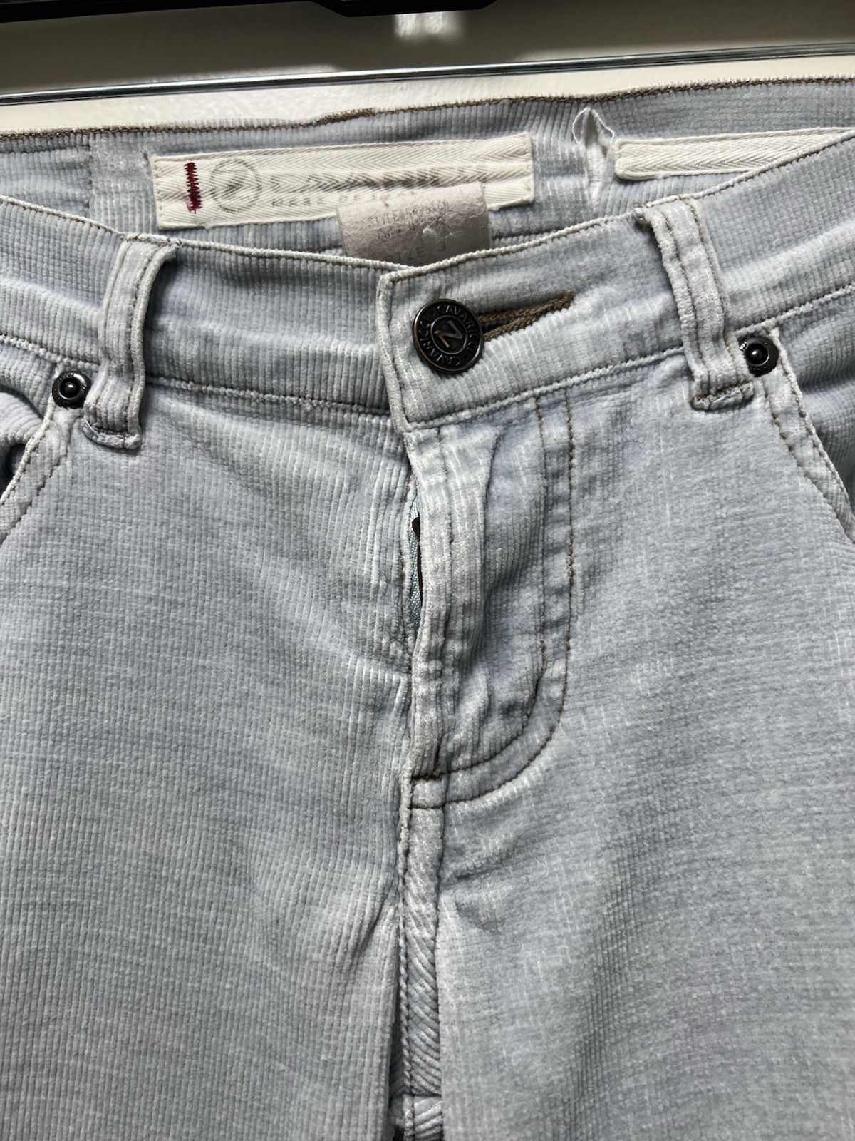 Rare VTG Z. Cavaricci Baby Blue Cords Y2K Low Rise stretch Grunge Worn Jeans 3
