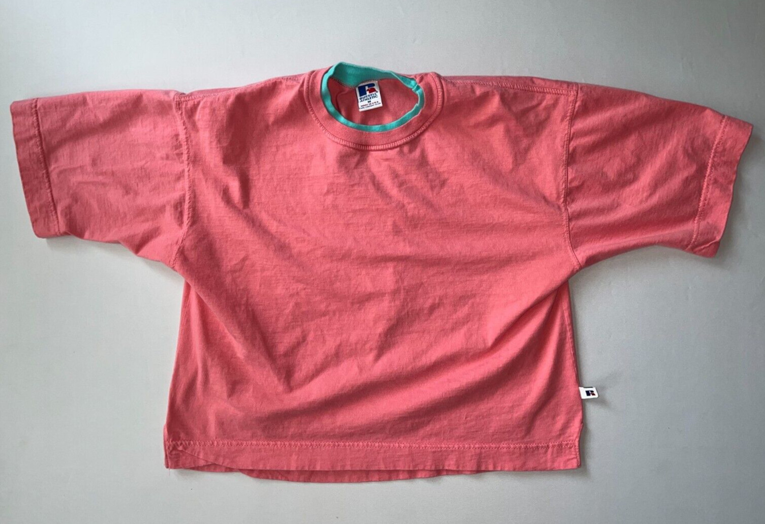 Vintage Russell Athletic Womens Sz M Barbie Style Crop Shirt 2 Collar Made USA