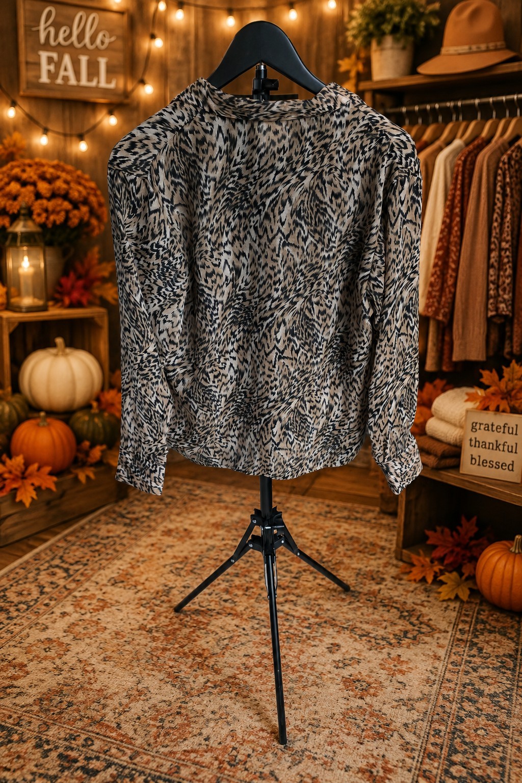 Vintage 90s Northern Reflections Leopard Cheetah Print Satin-Feel Shirt Size L