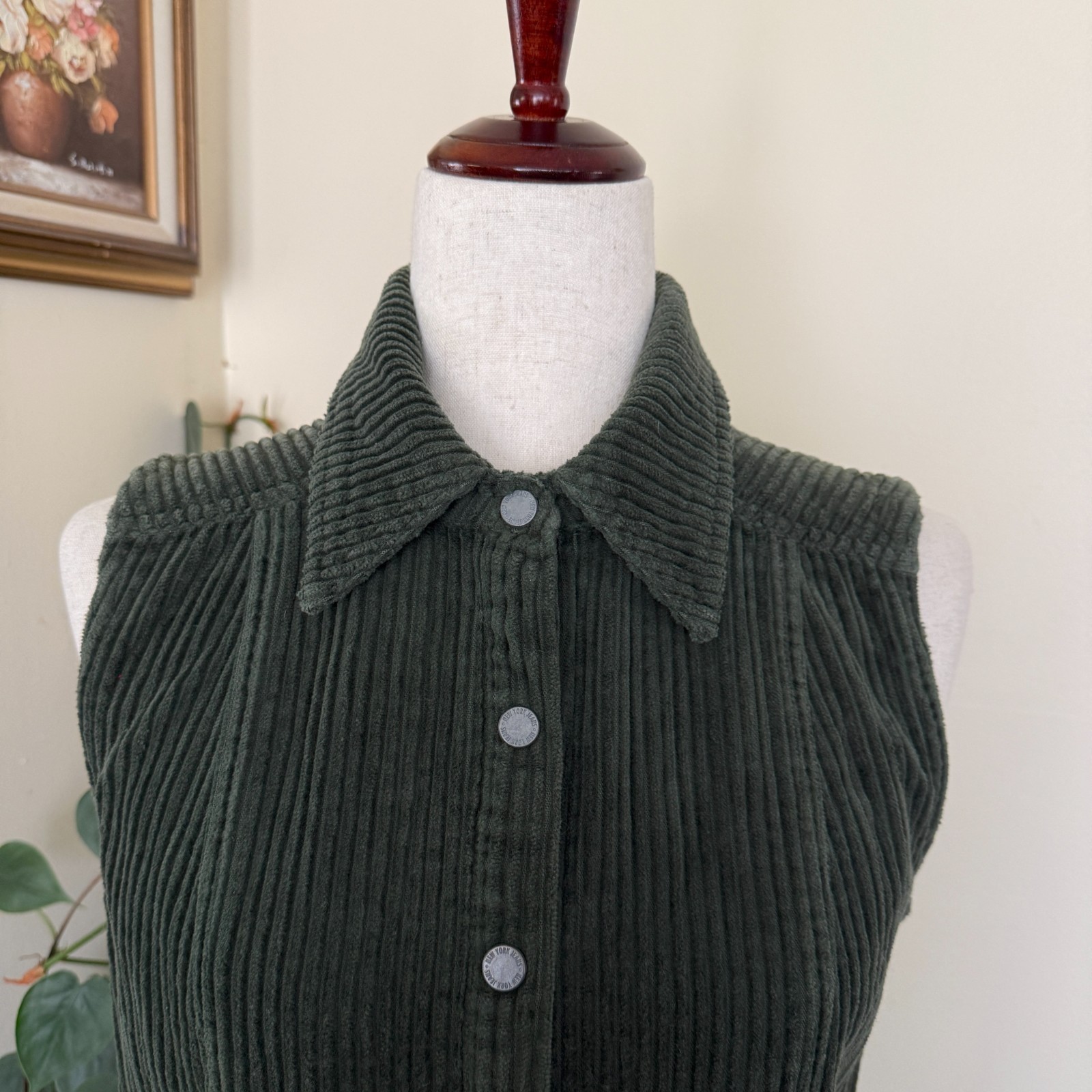 Vintage 90s NY Jeans New York & Company Sleeveless Green Corduroy Dress sz 4