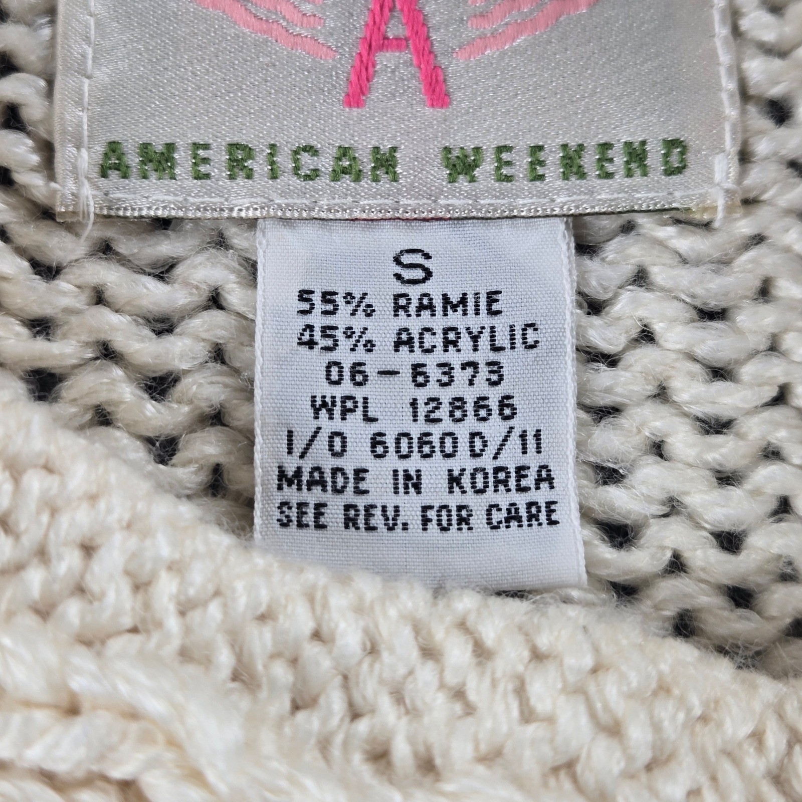 American Weekend Sweater Womens S Cream Excellent Hand Knit Floral Cable (T9)
