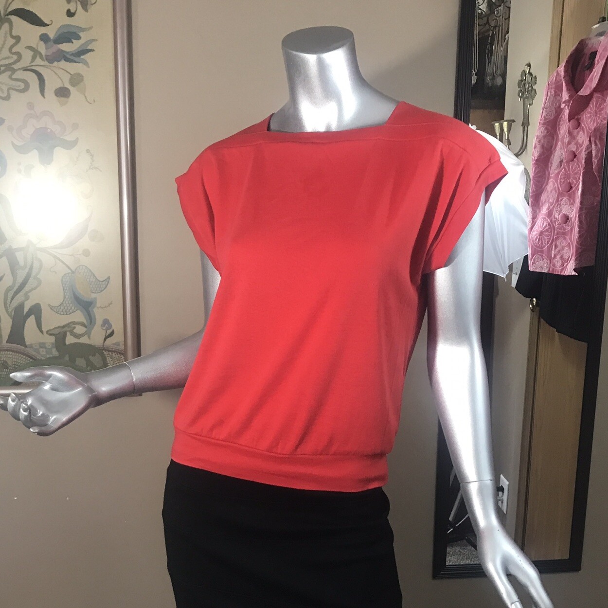 Vtg 70s Peppermint Casuals Women’s Short Cap Sleeve Knit Top Red Small Medium