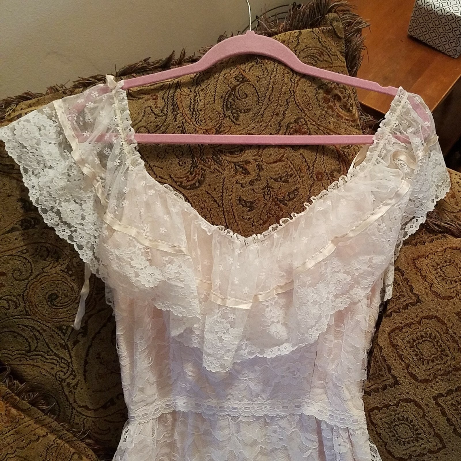 Dance Allure Vintage 80s Pink Princess Lace Wedding Prom Party Dress size 10