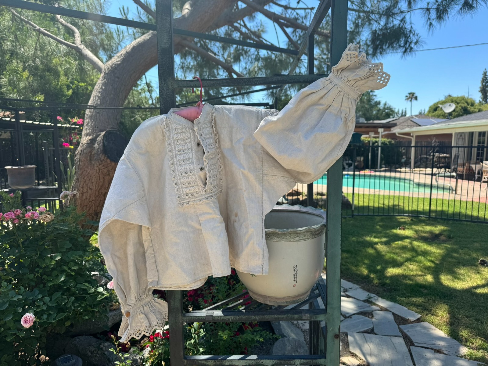 Beautiful Heavy Homespun Linen Czechoslovakian 19thc Antique Blouse