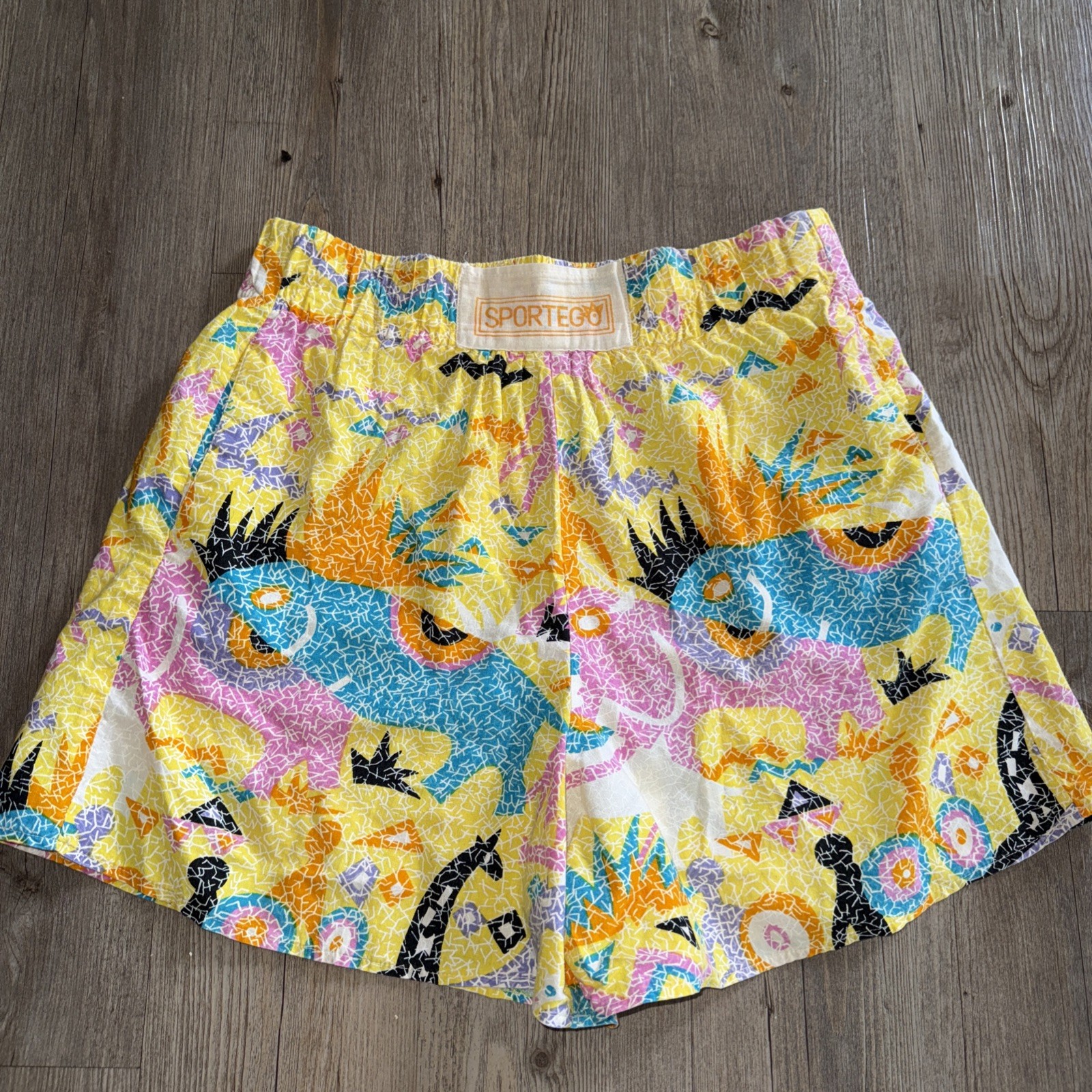 Vintage 80’s Shorts Sportego Women’s Bright Neon Size Large 34” Colorful Pockets
