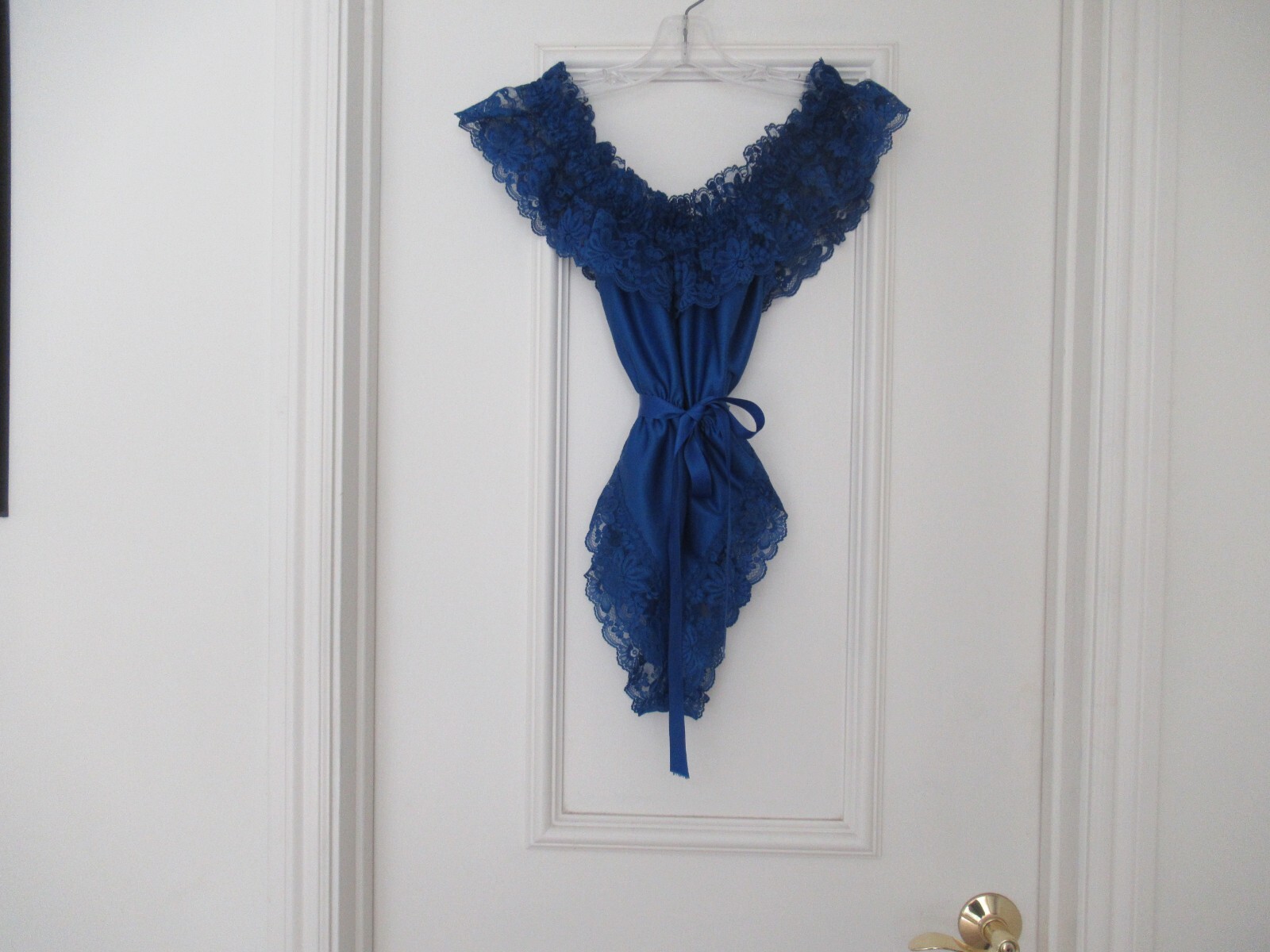 DELORES Poirette ILGWU Royal Silky Lace Teddy Romper Bodysuit Cover-up Small NEW