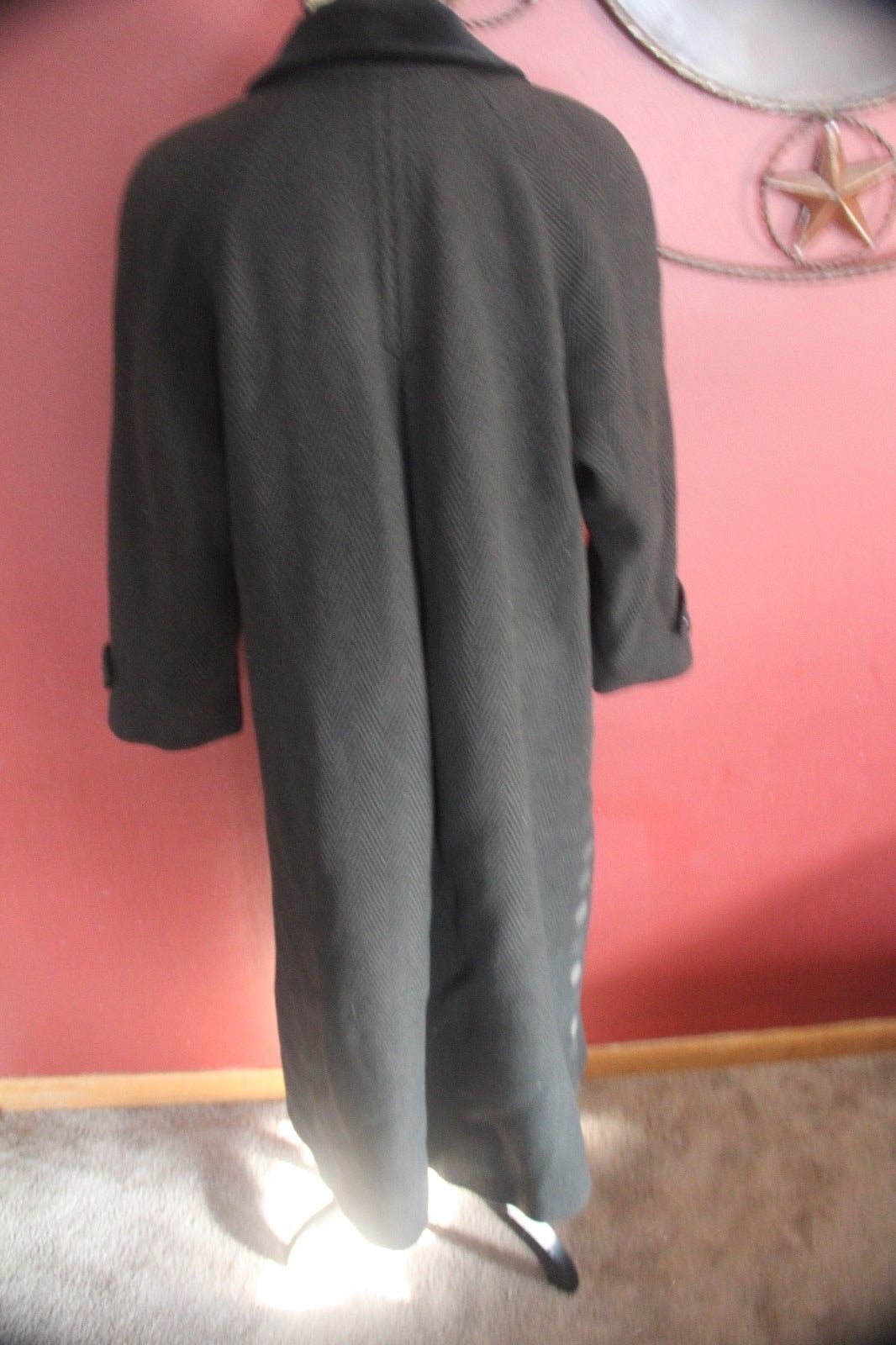 Fleet Street Trench Wool Women Vintage Sz 12 Large Jacket Coat Black Winter Fall