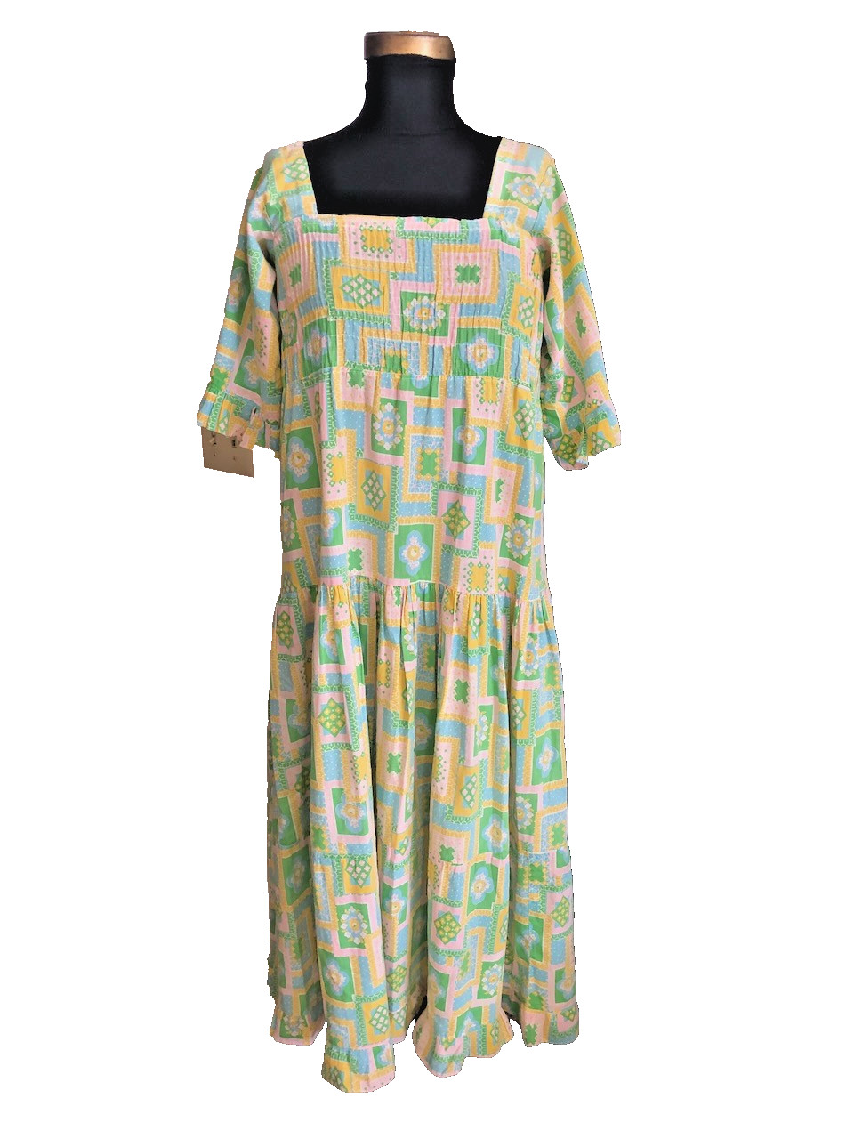 Vintage Peasant Garden Cotton lightweight Peasant dress Iowa Farm Milkmaid M/L