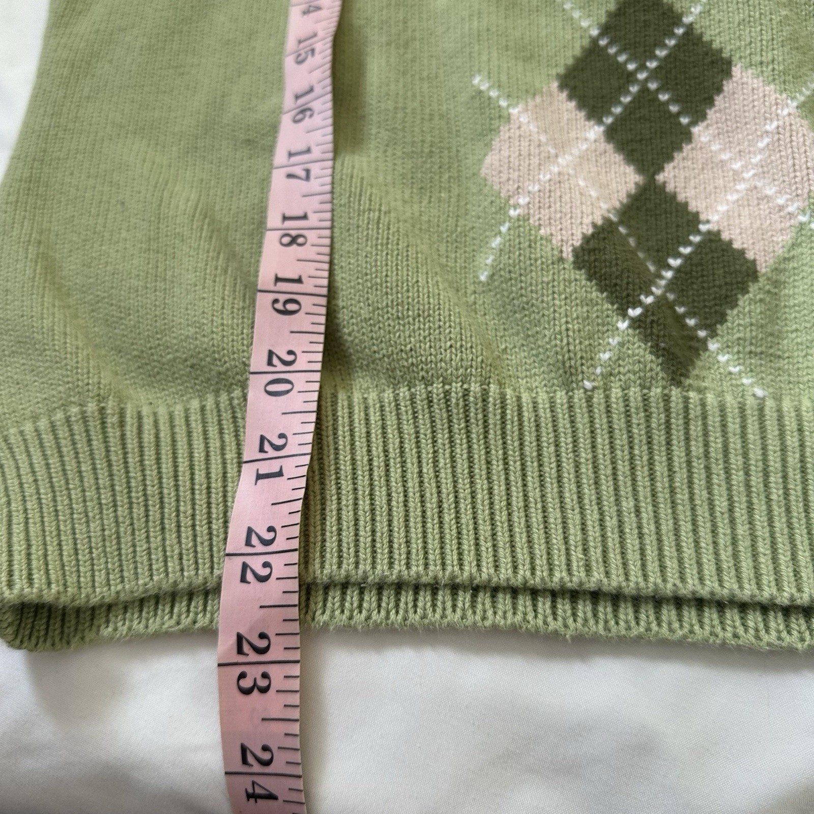 Vintage 90s Izod Light Green Argyle Cotton Sweater Sz L Preppy Tennis Pastel