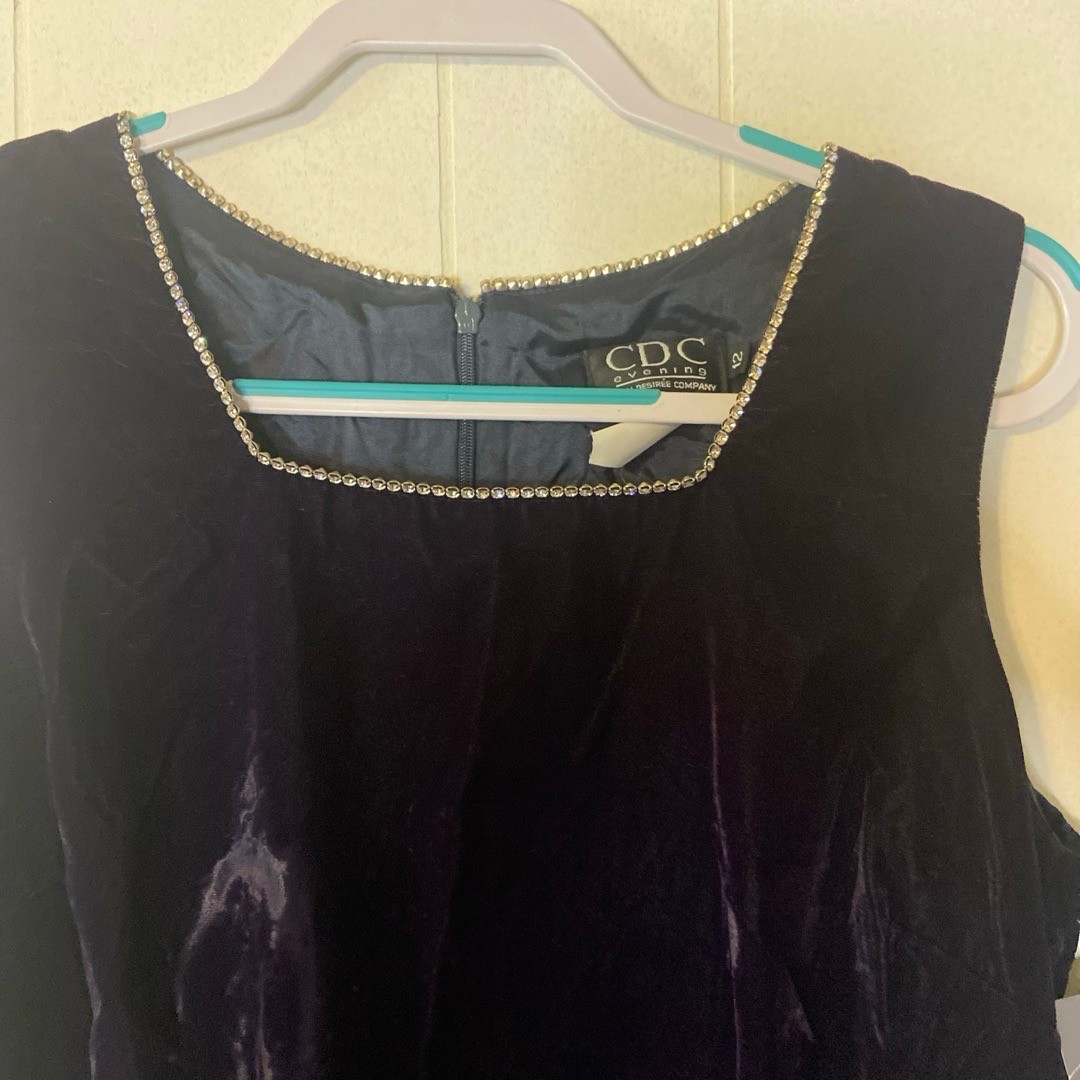 NWT CDC Womens Deep Purple Velvet Cocktail Dress Size 12 Embellished Vintage