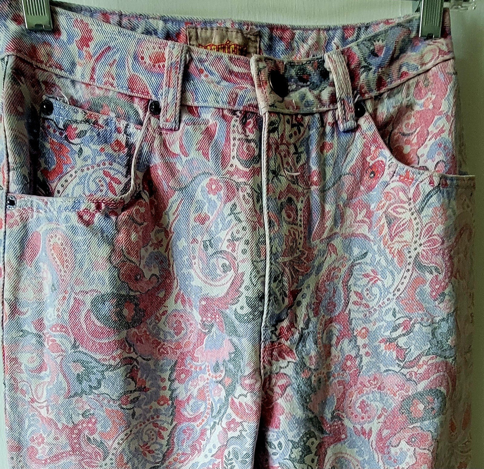 Vtg Early 90s Rare Corniche Floral Pastel Print High Waisted Jeans Size 9/10