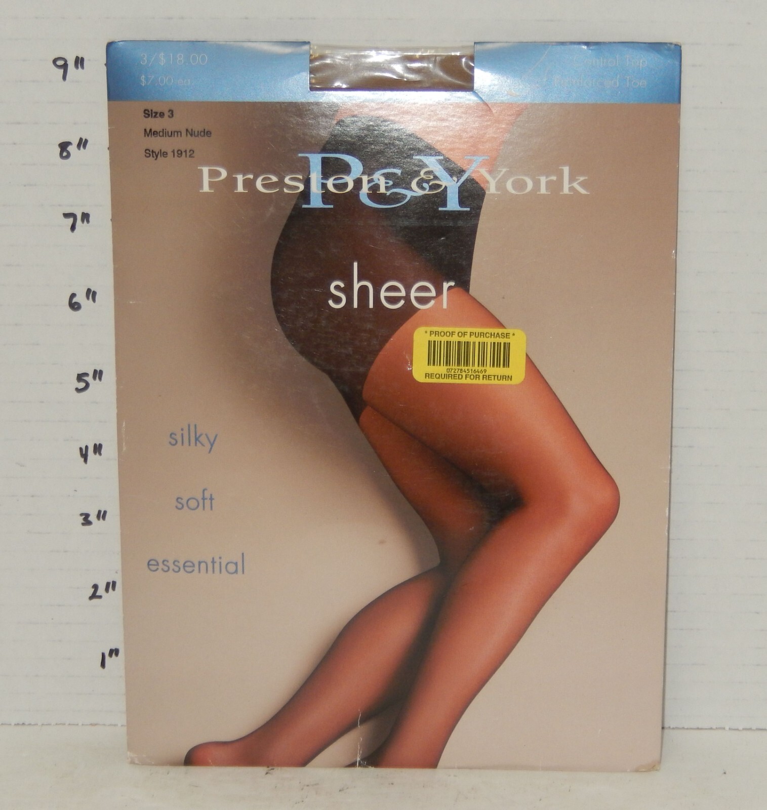 Preston & York Pantyhose Control Top Sheer Sizes 3 Brown Black Nude Style 1912