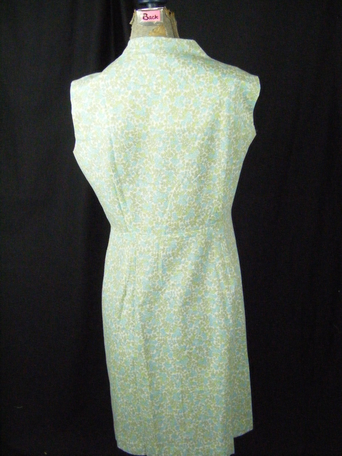 PAT PERKINS Vtg 50s Blue Green Floral Bow Sleeveless Summer Dress-Bust 41/S-M
