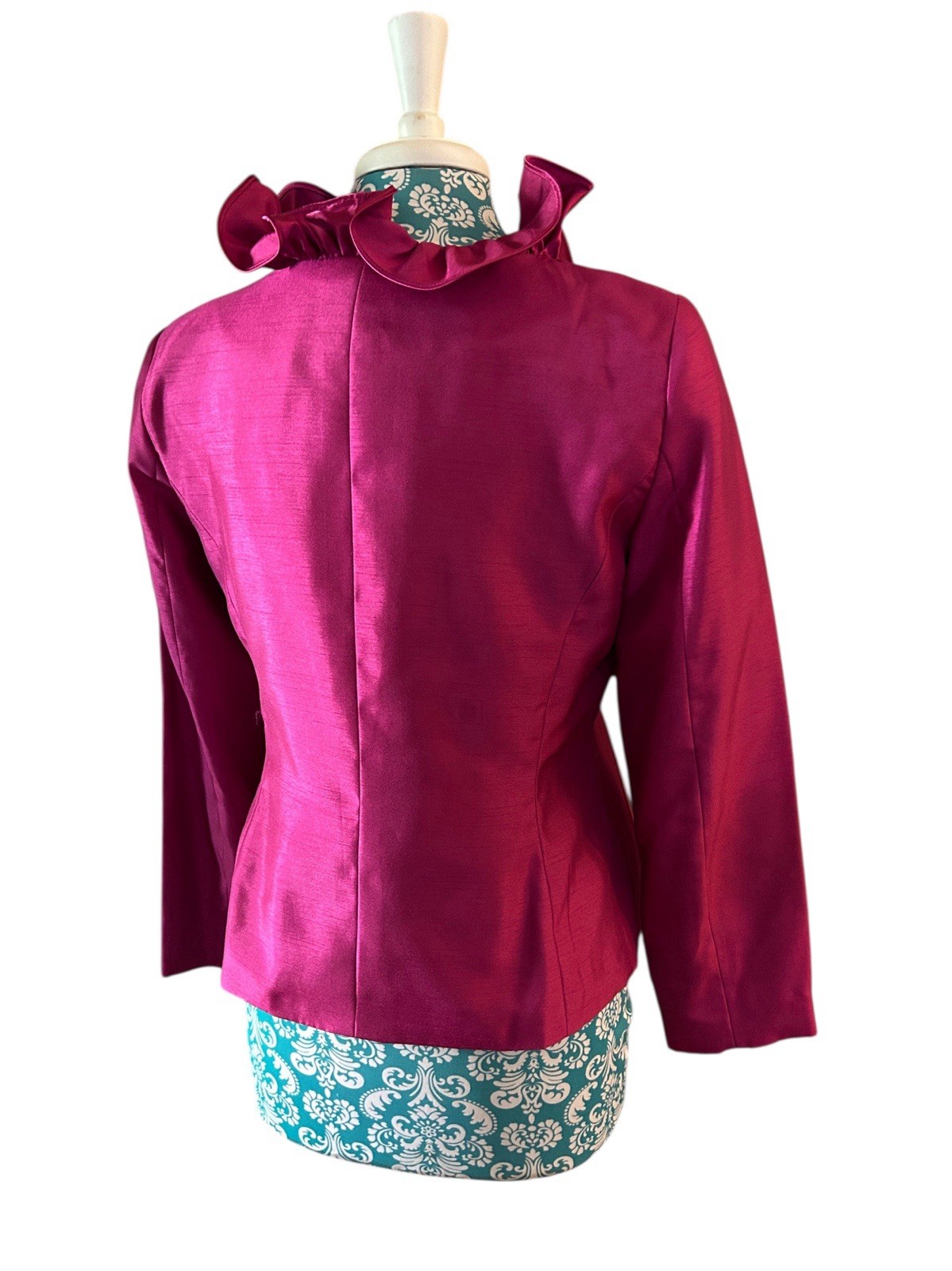 Vintage Pink Ruffled Jacket NWT 1990’s Glam Evening Blouse Jet Black Buttons