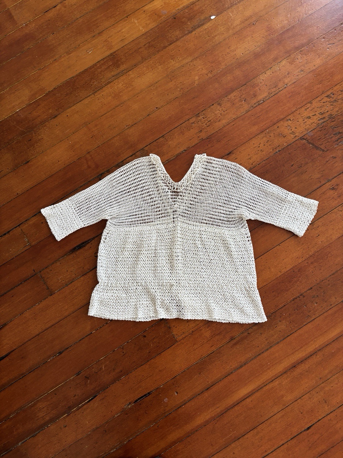 Antique Edwardian 1910s 1920s Ecru Rayon Crochet Knit Top/Sweater Ruffle Edging