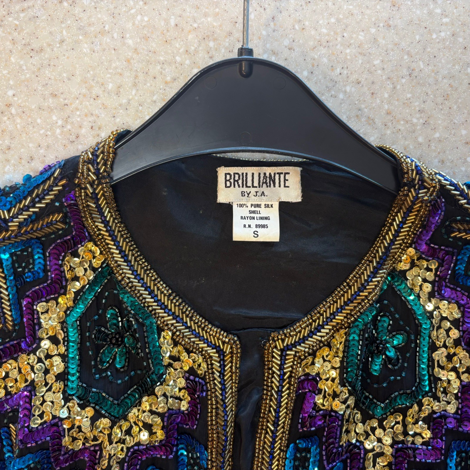 Vintage Brilliante by J.A. Beaded and Sequin Jacket Multicolor Party Style Gold