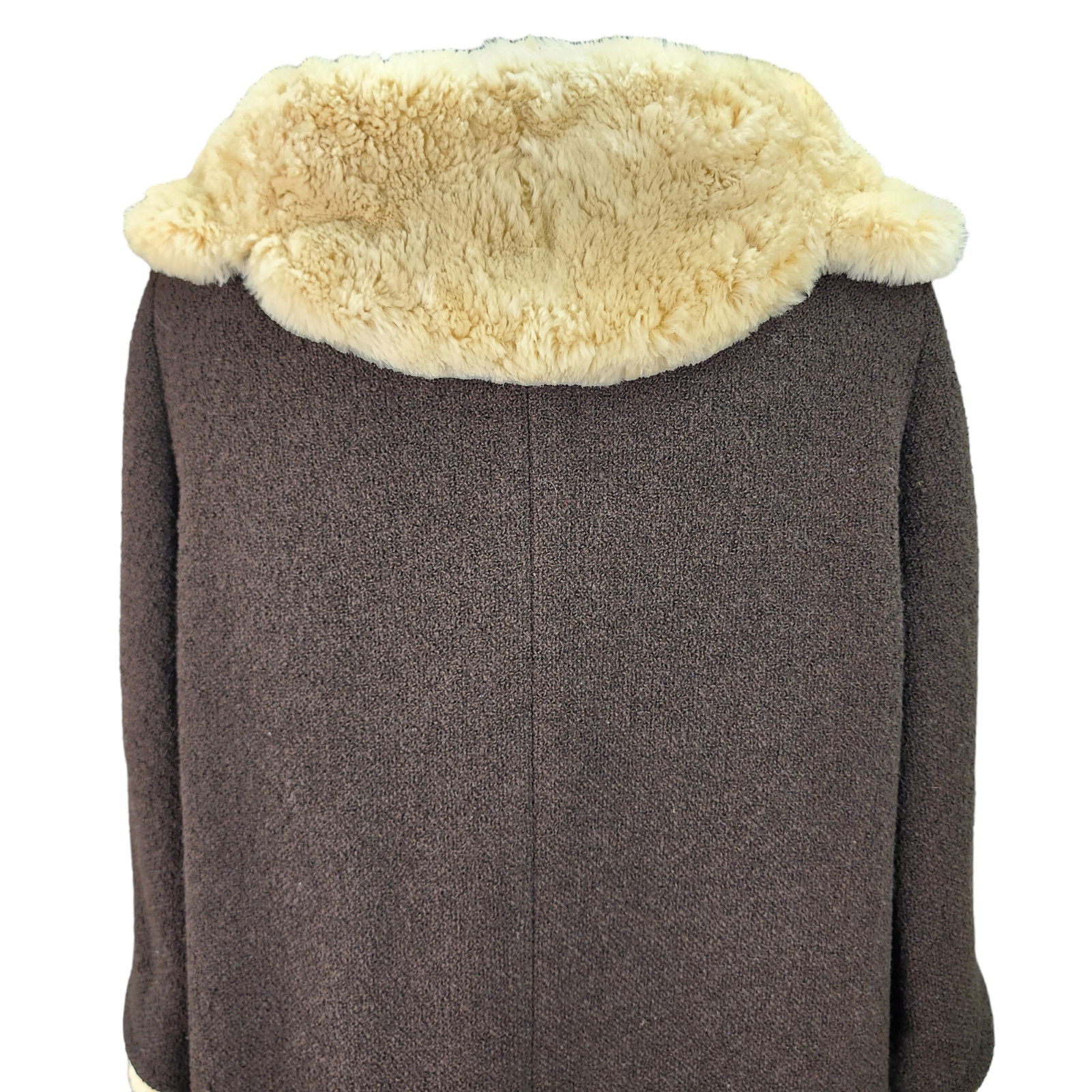 Vtg Stevens Forstmann Coat LARGE Leakas Furriers Dayton OH Dark Brown Tan Fur