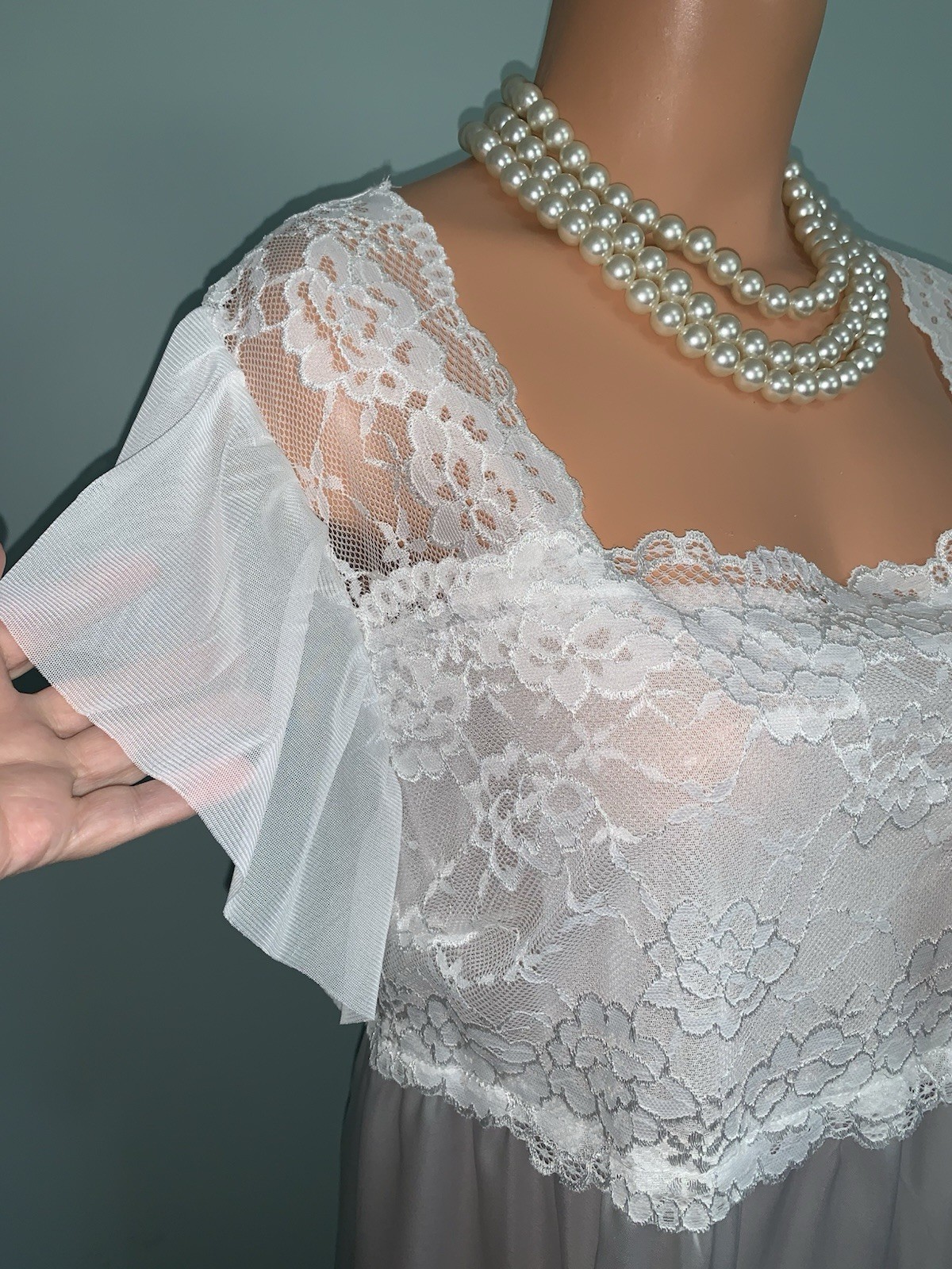New Glossy 3X Satin & Chiffon Slip Dress Nightgown Lounge Bridal White Elegant