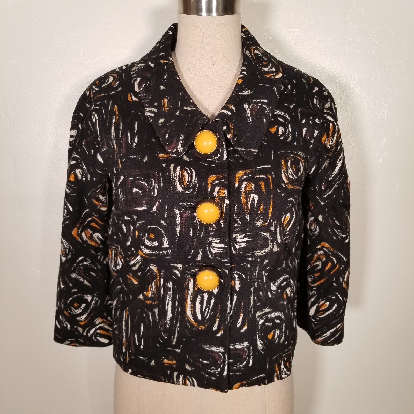 Vintage 6 Elliott Lauren Black and Yellow Cropped Blazer Jacket Mod 60s Style A6