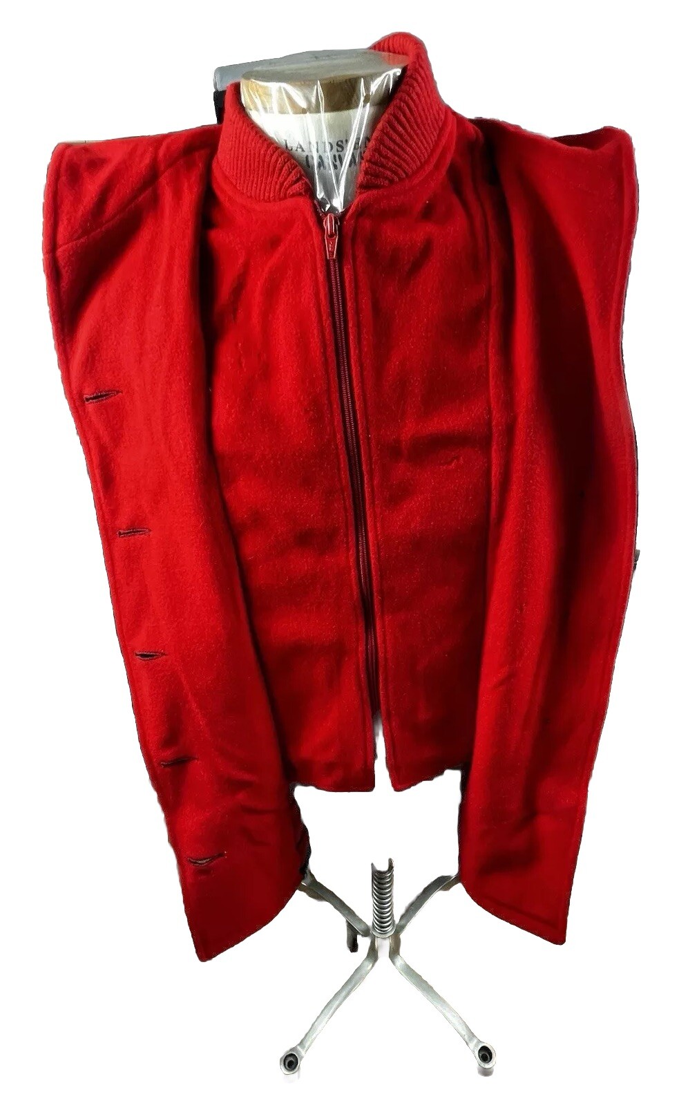 VTG Mackintosh 100% Wool Coat Women Lg Lined Hooded Vest and Coat Navy Red READ