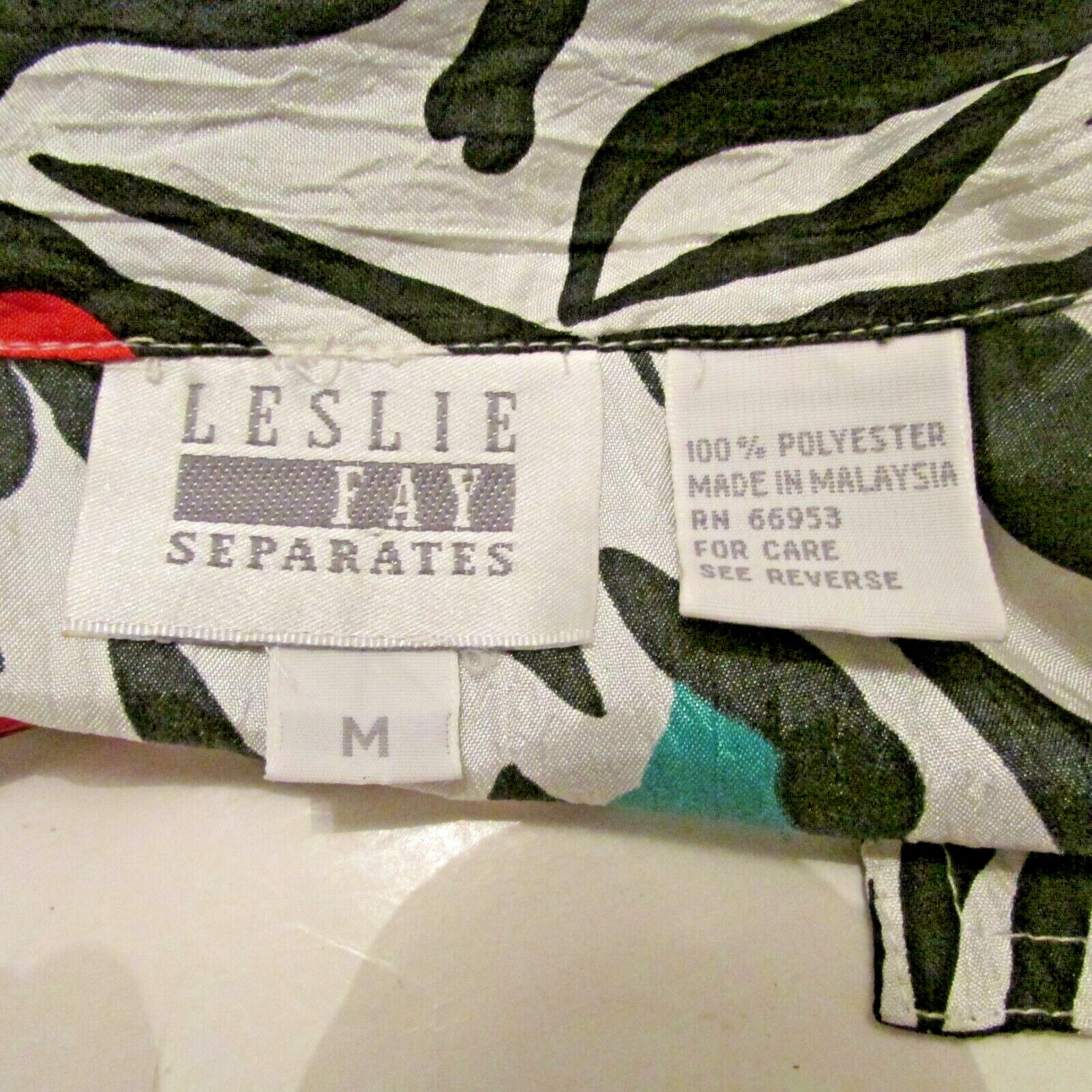 Leslie Fay Separates Multicolor Zebra Print Button Up L/S Top Blouson Blouse M