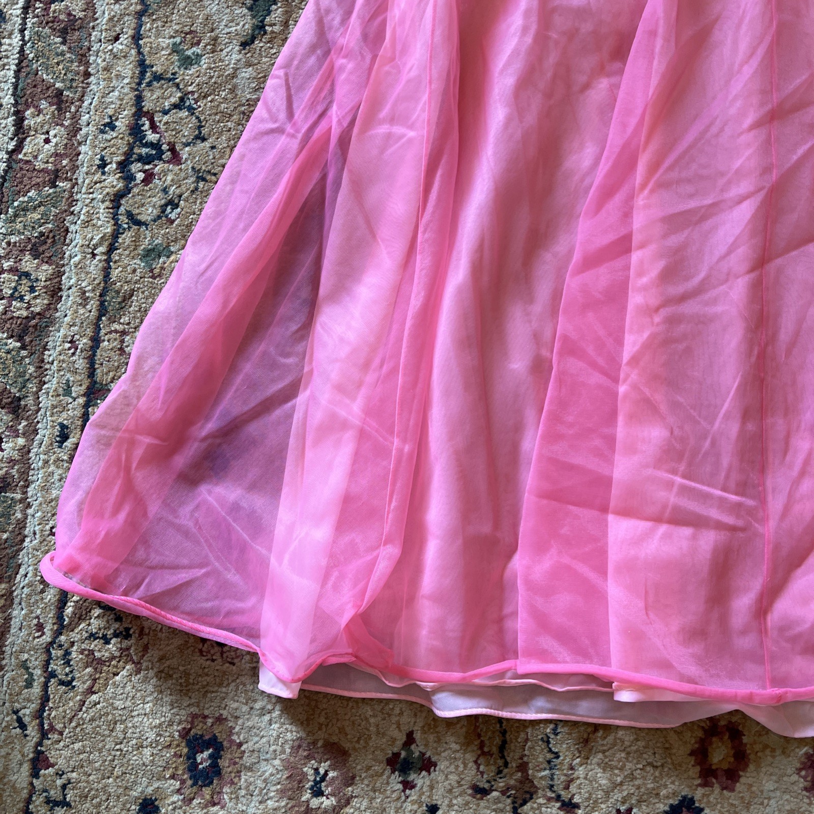 VTG 50’s VANITY FAIR SIZE M 32 NIGHTIE NIGHTGOWN PINK TRICOT NYLON CHIFFON LACE