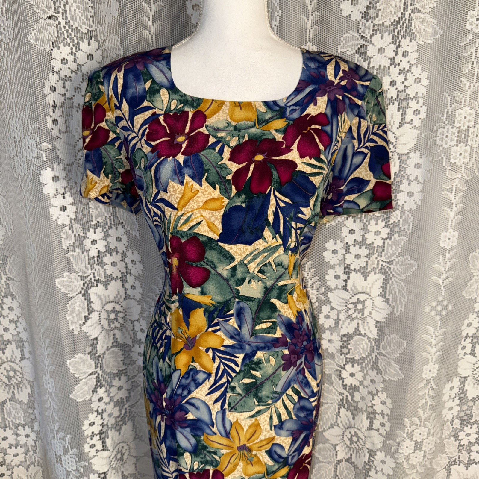 VTG Maggie London Petites Multicolor Silk Lined Floral Print Shift Dress SZ 12P