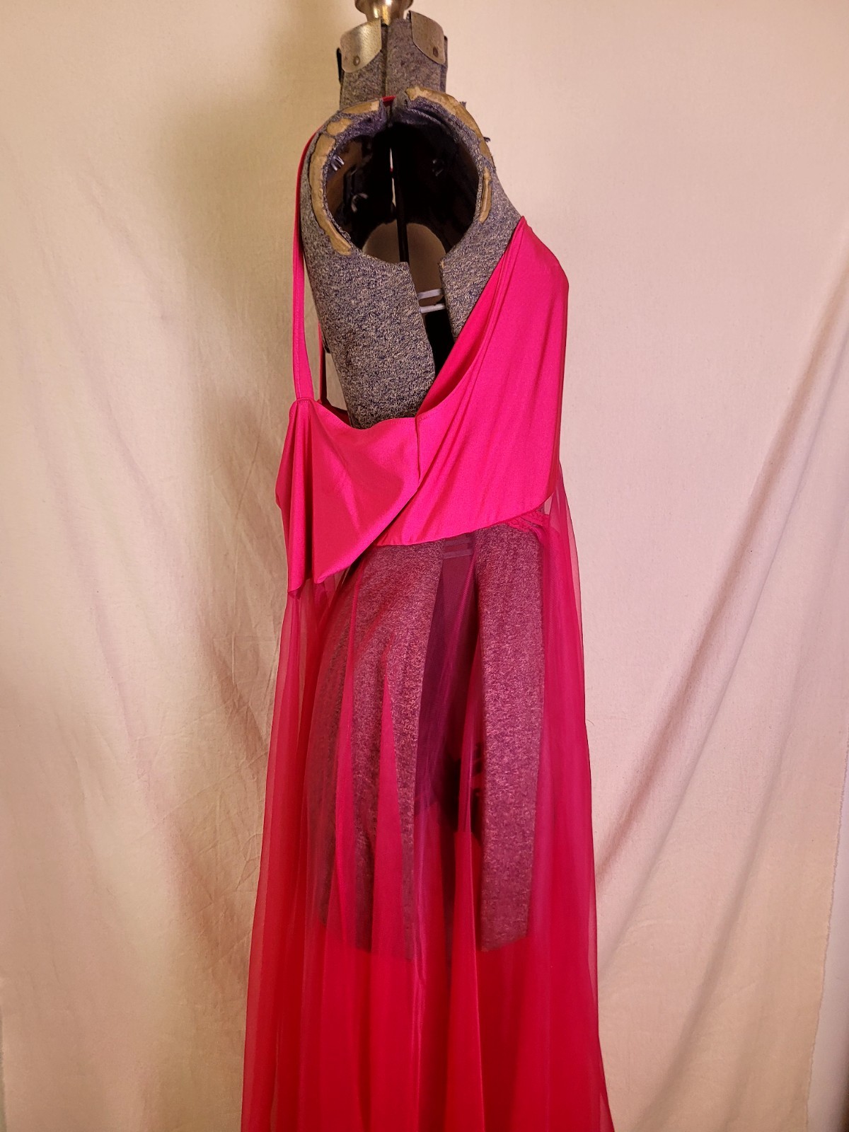 Vintage 90s Y2K Deadstock Plus Size Maxi Lingerie Halter Dress Hot Pink 1x/2x