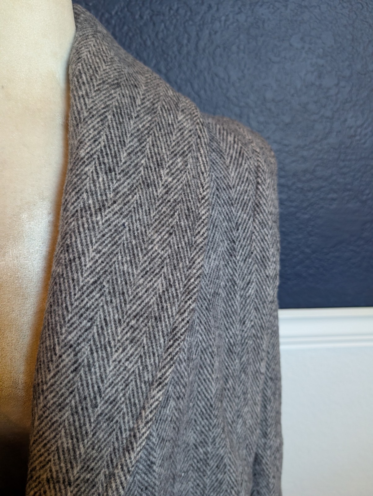 VTG Herman Kay Gray Black Tweed Herringbone Wool Pea Coat Overcoat Sz Large L