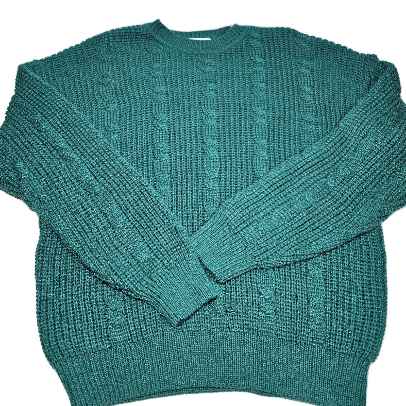 Vintage Sweater Size XXL Extra Large Solid Dark Green Retro 80s 90s Knit