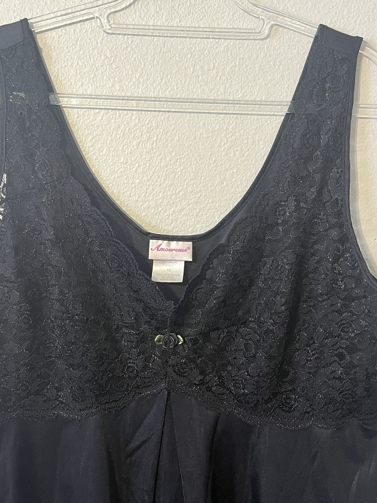 Vintage Lingerie Black Chemise with Black Lace Bodice Romantic Feminine Size 1X
