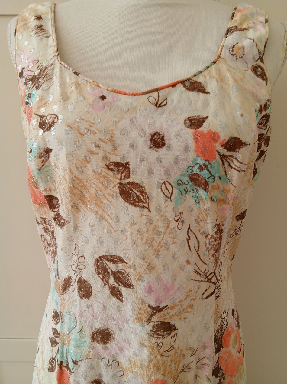 Vintage 60s 70s Serbin Of Florida Muriel Ryan Long Dress Metallic Floral L