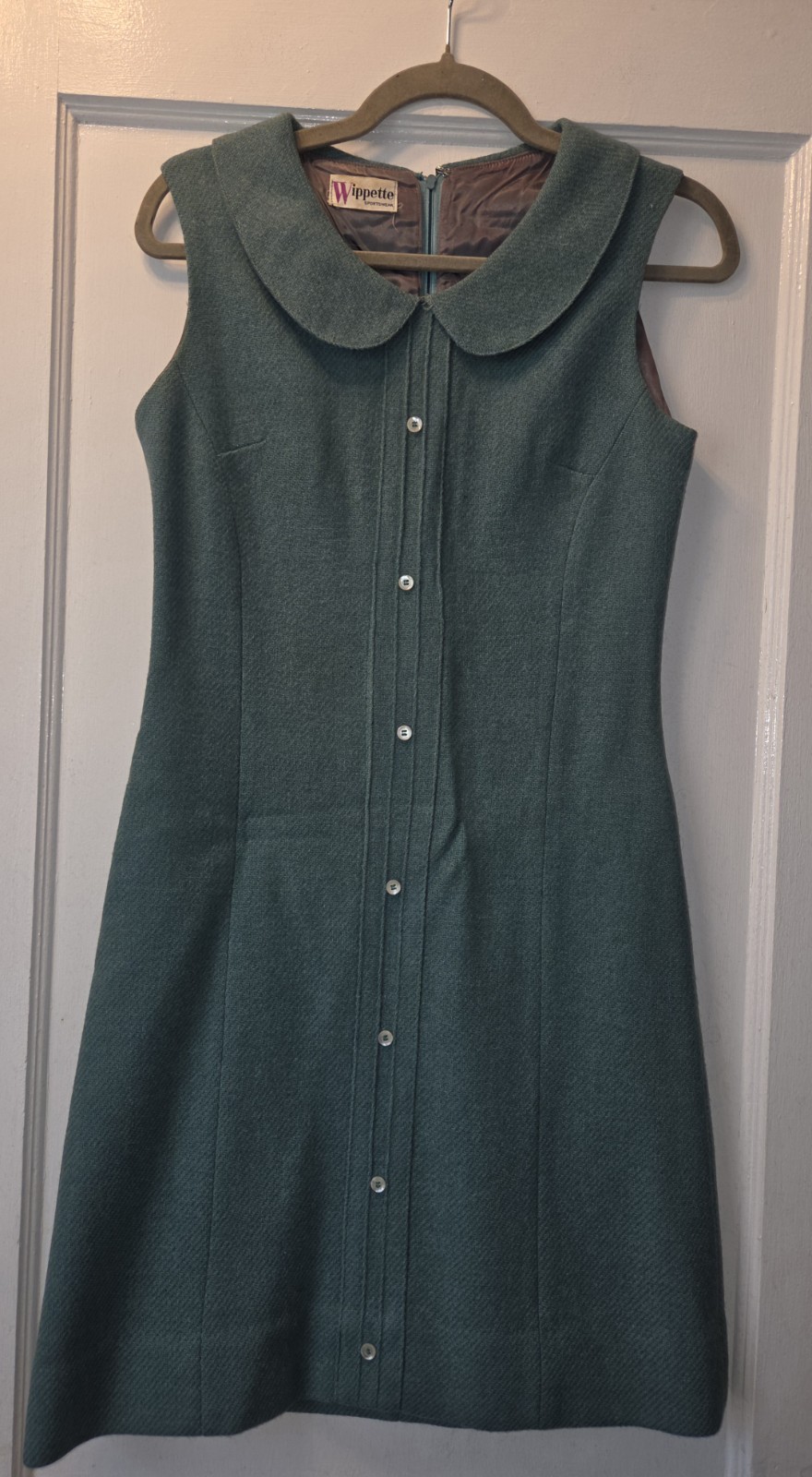 True Vintage Wippette 60’s Turquoise Mod Shift Dress. Peter Pan Collar Wool