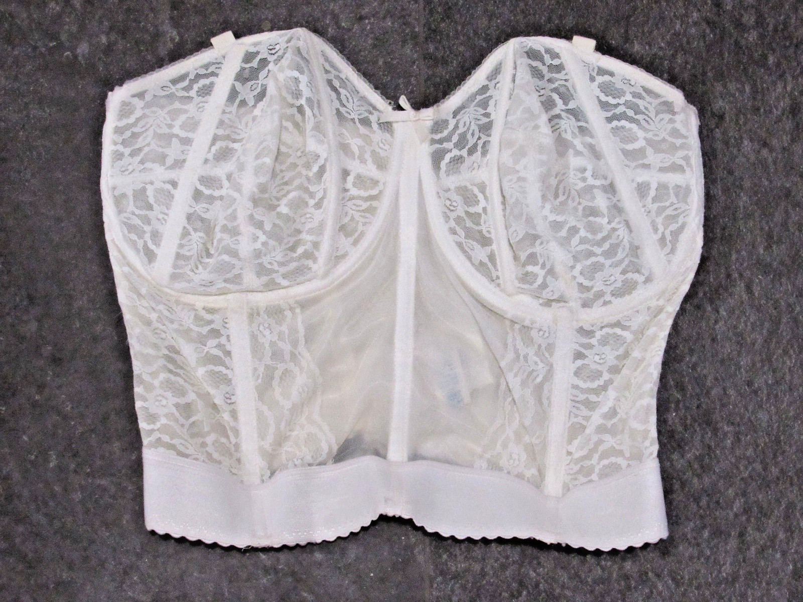 40s 50s vtg Goddess Bustier Longline dress Bra top 42DD White LACE goth lolita L