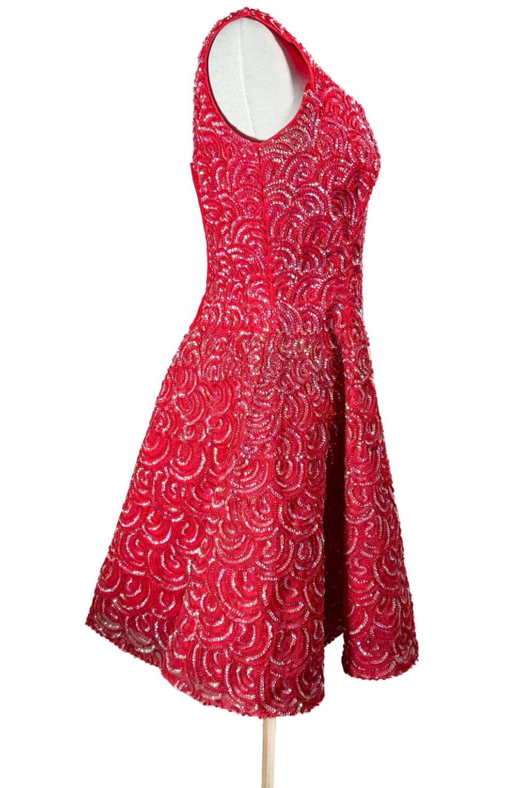 VTG 60s Mike Benet Formals Red & Sequin Party Dress, Fit and Flare SZ 9