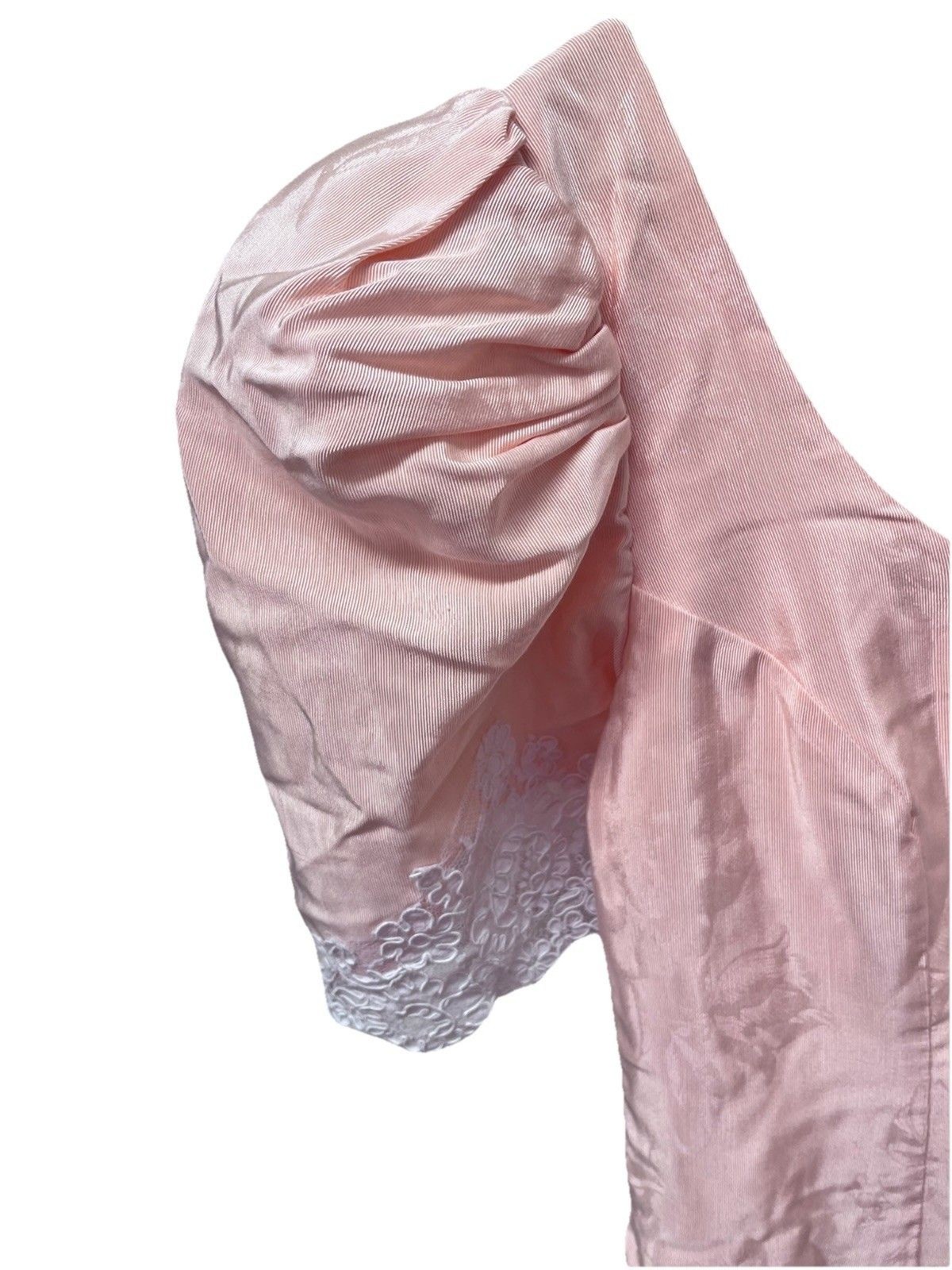 Vtg 80s Peach Taffeta Satin Dress Puff Sleeve Lace Prom Formal Large Back Bow M