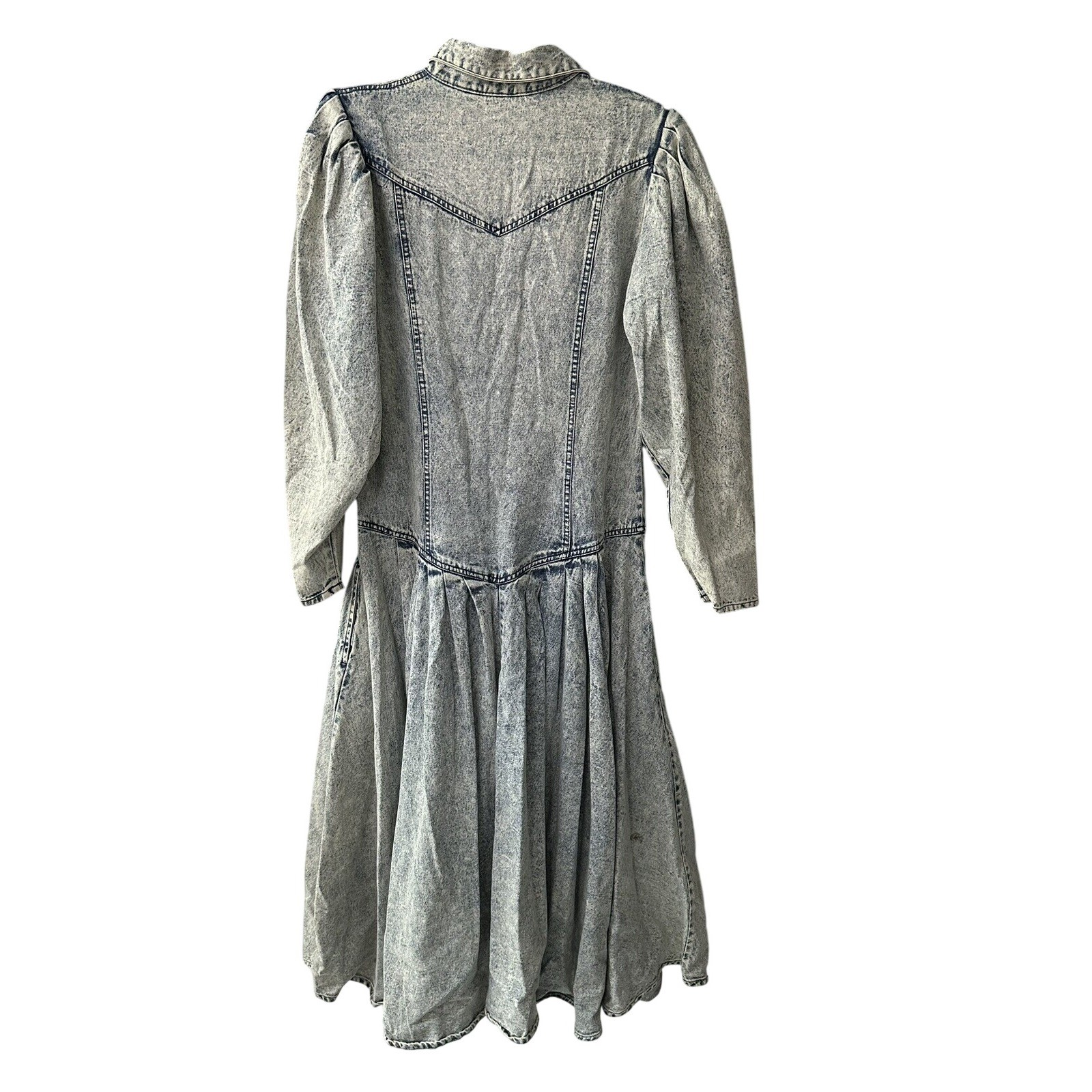 Vintage Desperado Acid Wash Denim Dress 80s Western Puff Sleeve Midi Blue Sz 11