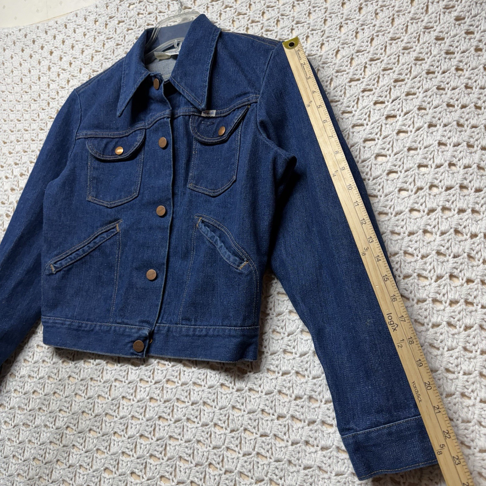Vtg 70s Wrangler Jean Jacket Women Sz 38 M Blue Denim Western Cowboys USA Made