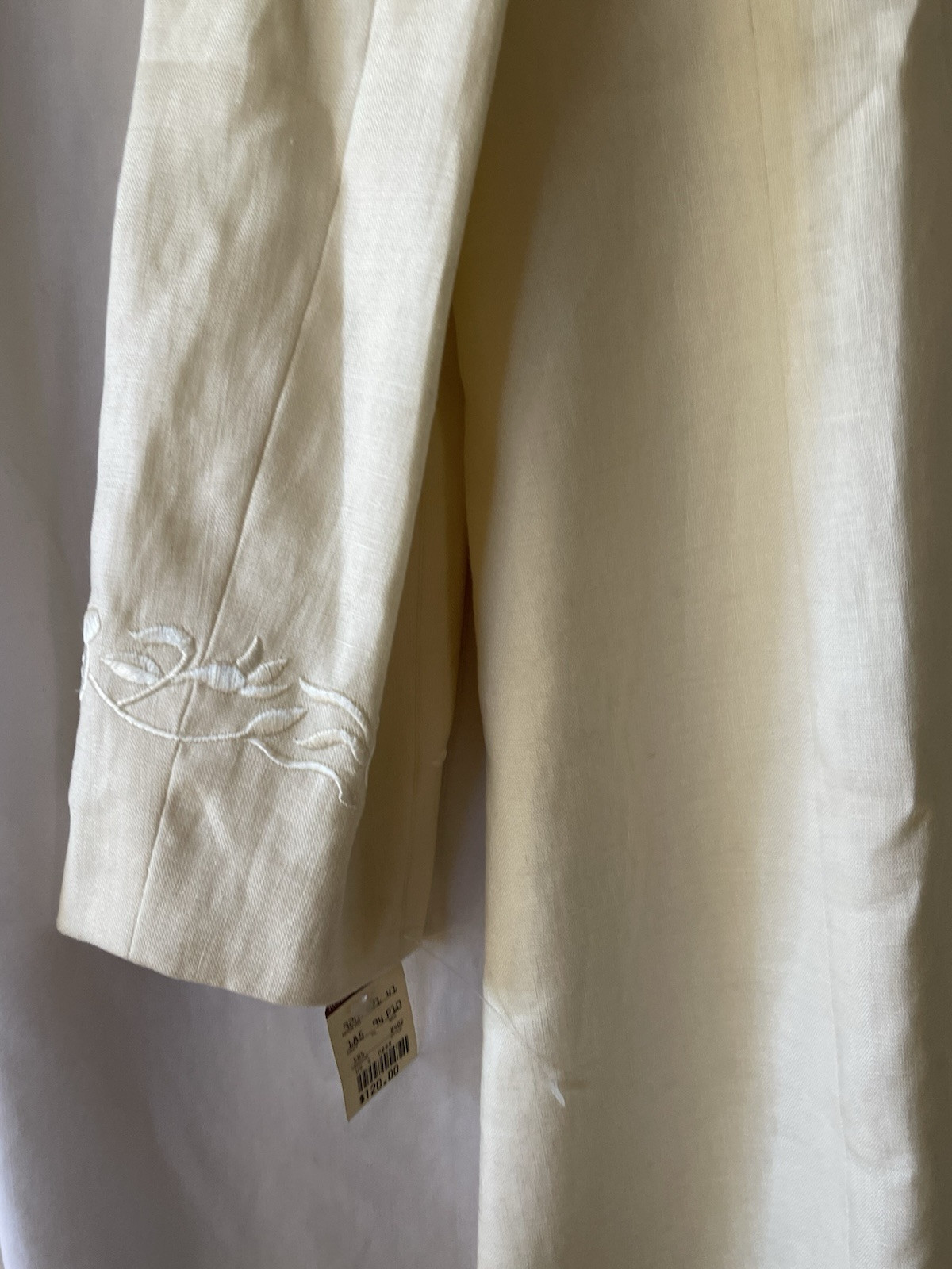 Vintage VALERIE STEVENS Pure Linen, 12, Cream Long Blazer Mandarin Collar NWT
