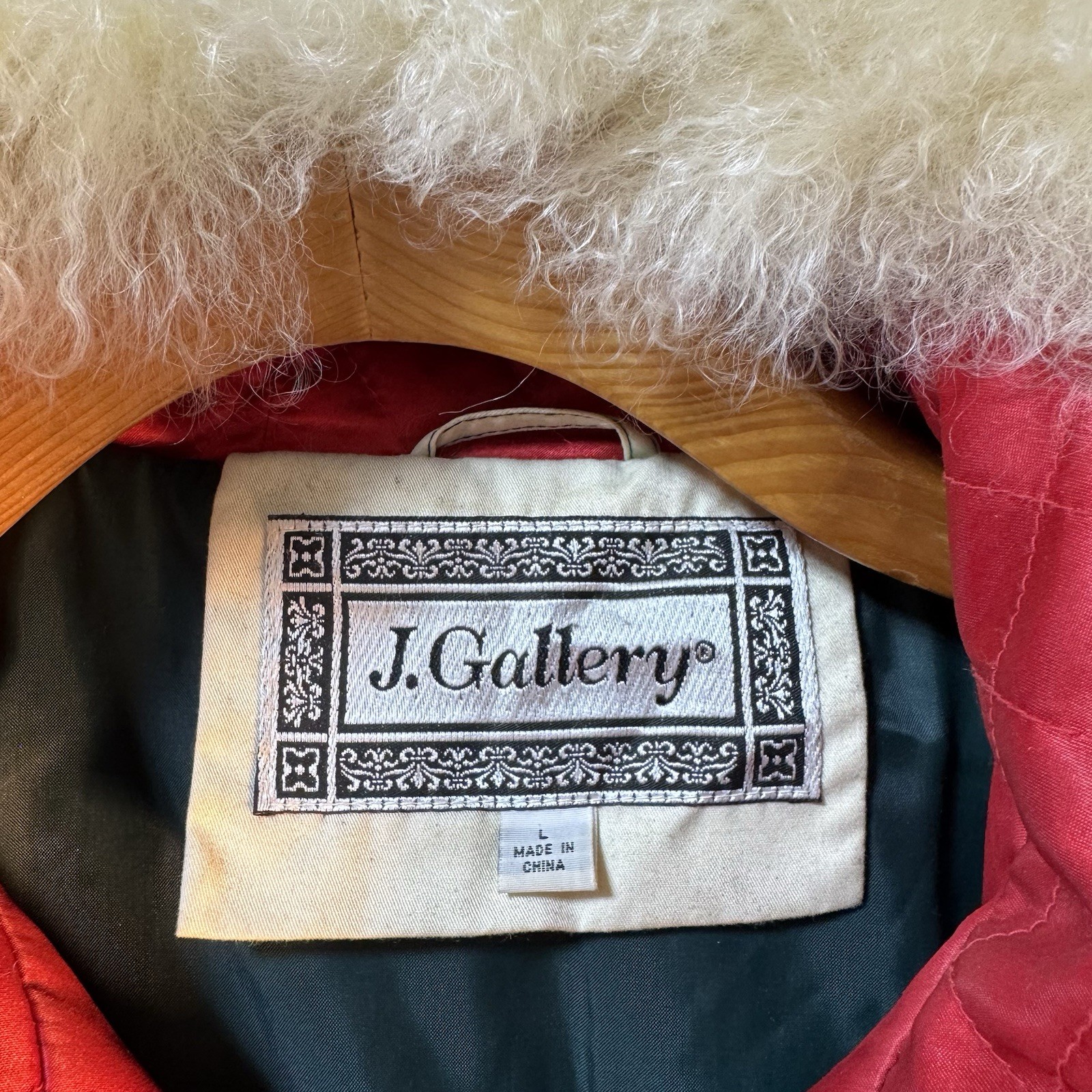 Vintage National Park J.Gallery Colorful Bomber Jacket Mongolian Lamb Fur Trim L