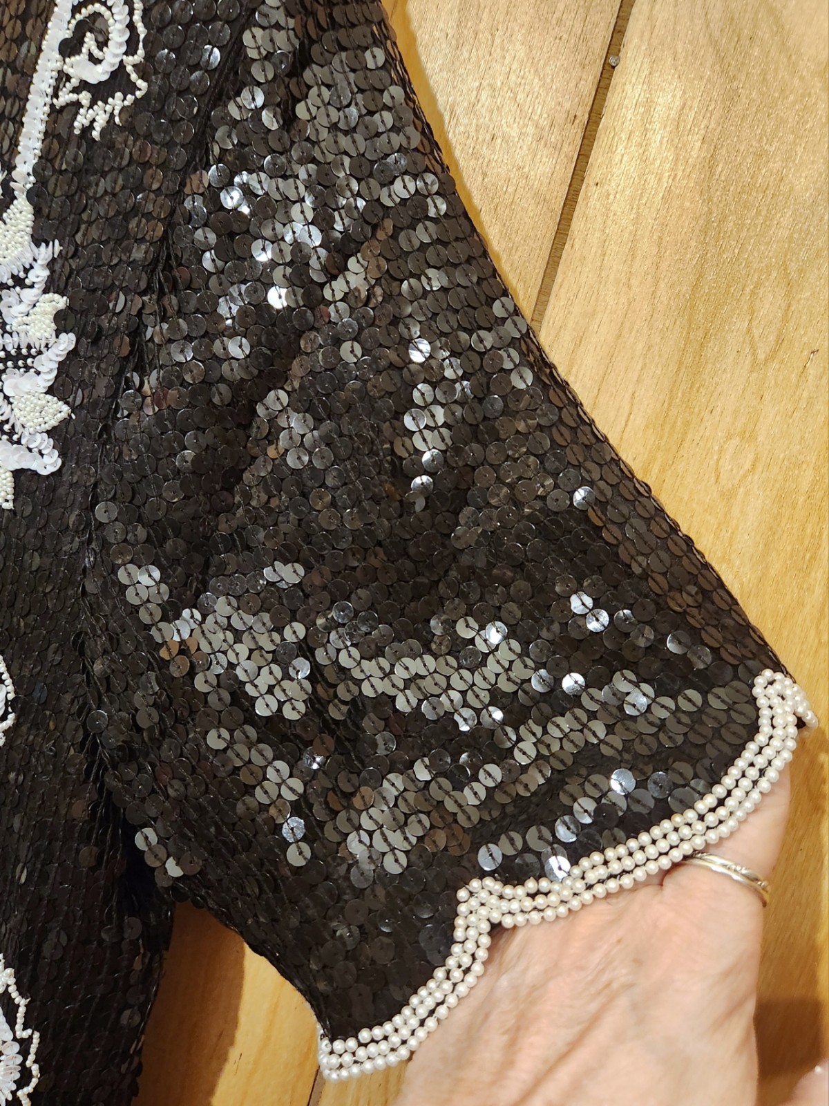 Vintage Royal Feelings Silk Blouse Womens XL Beaded Sequins Floral Design Top