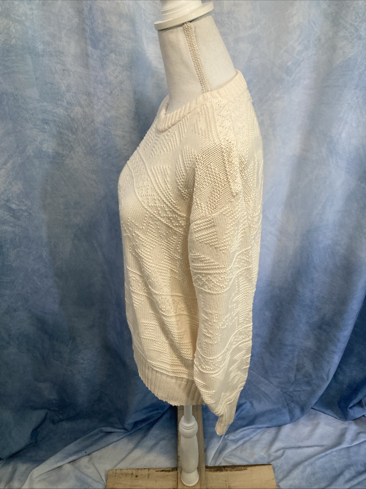 Vtg 80s 90s JH Collectibles Cream Textured Knit Crewneck Sweater Fisherman M