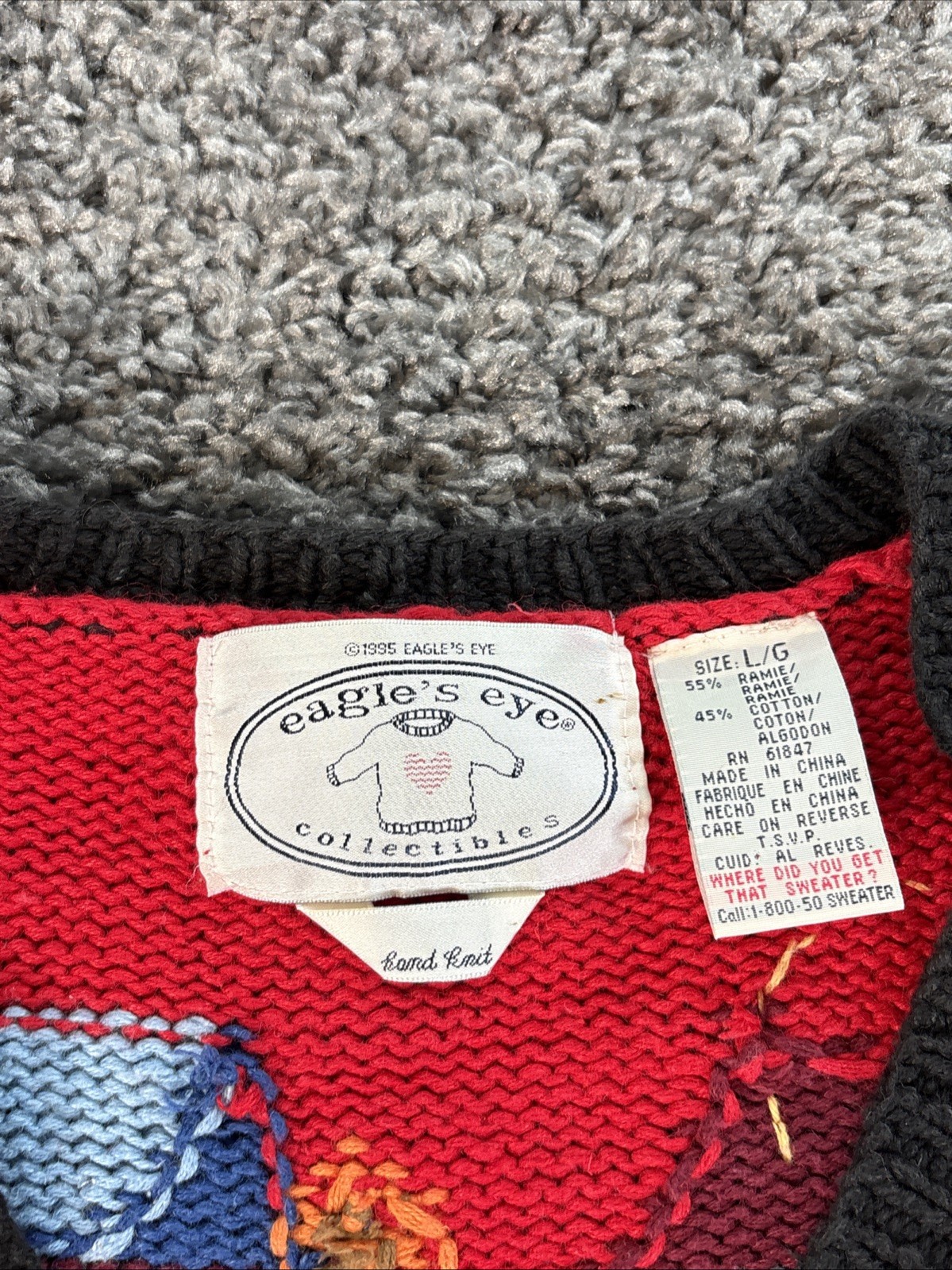 Vintage Eagle’s Eye Women’s Teacher Sweater 1990s Hand Knit Size Large Red Knit