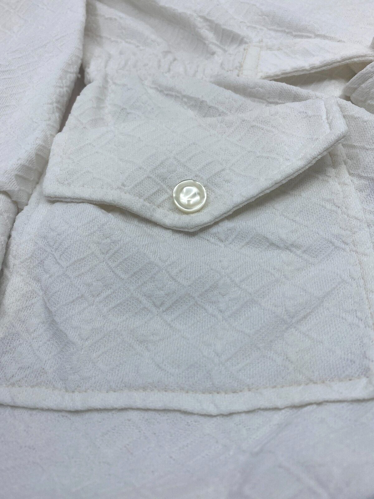 Vintage 1970s Double Knit Polyester Jacket Women Sz Large White Button Tie Close