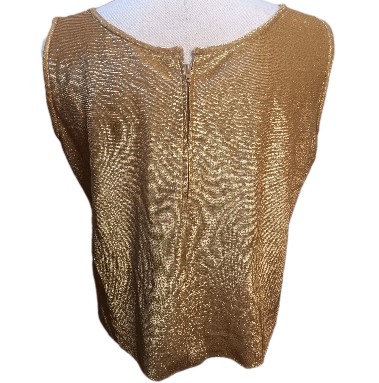 Vintage Wilroy NY Sleeveless Scoop Neck Zipper Back Sparkly Gold Tank Top Large