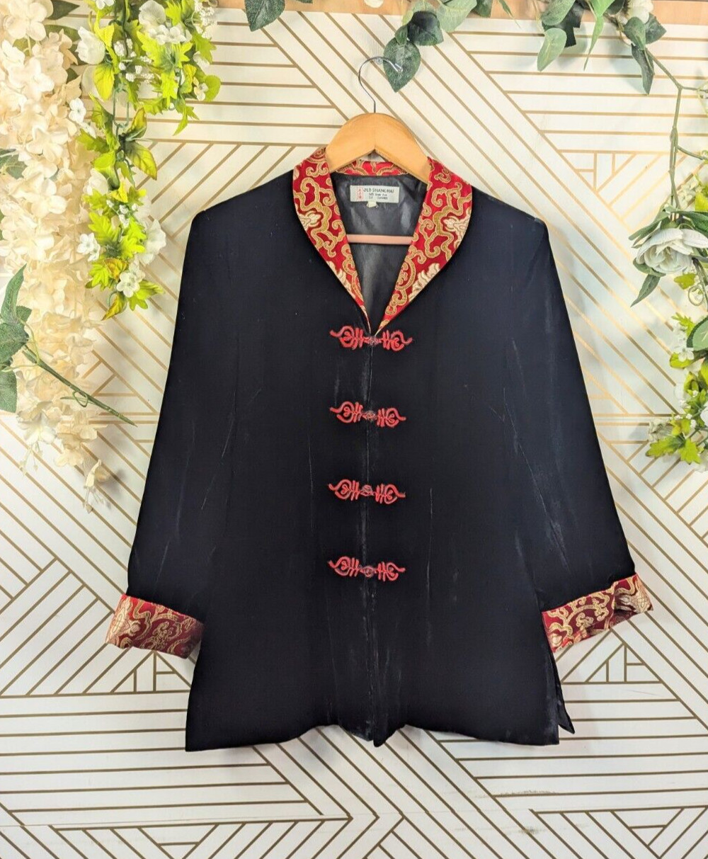 OLD SHANGHAI Vintage Black/Red Velvet Long Sleeve Traditional Chinese Jacket
